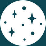 full moon symbol highlighting moon phase in white with stars and circle pattern