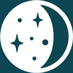 waning gibbous moon symbol highlighting moon phase in white with stars and circles pattern